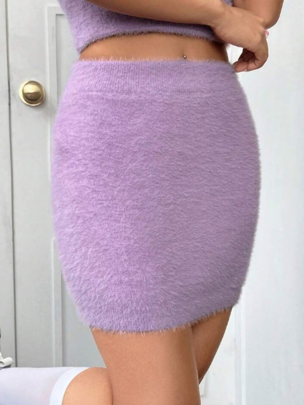 Fuzzy Lavender, Pastel Purple Pencil Skirt - Mini Skirt